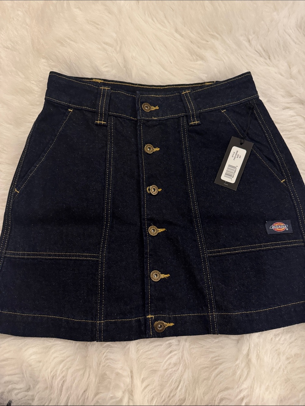 Dickies Dark Indigo Denim Button-Up Mini Skirt